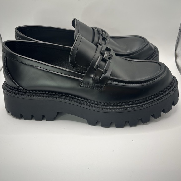 Steve Madden Women's 8 Aerin Chunky Platform Loafers Black With Plastic Chain - Picture 5 of 9